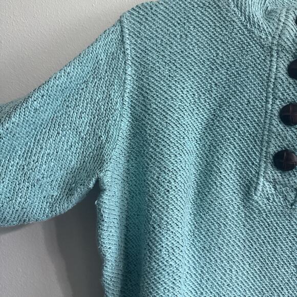 Soft Surroundings Turquoise Set Sail Pullover Sweater 4 Button chunky womens Med - Picture 2 of 7